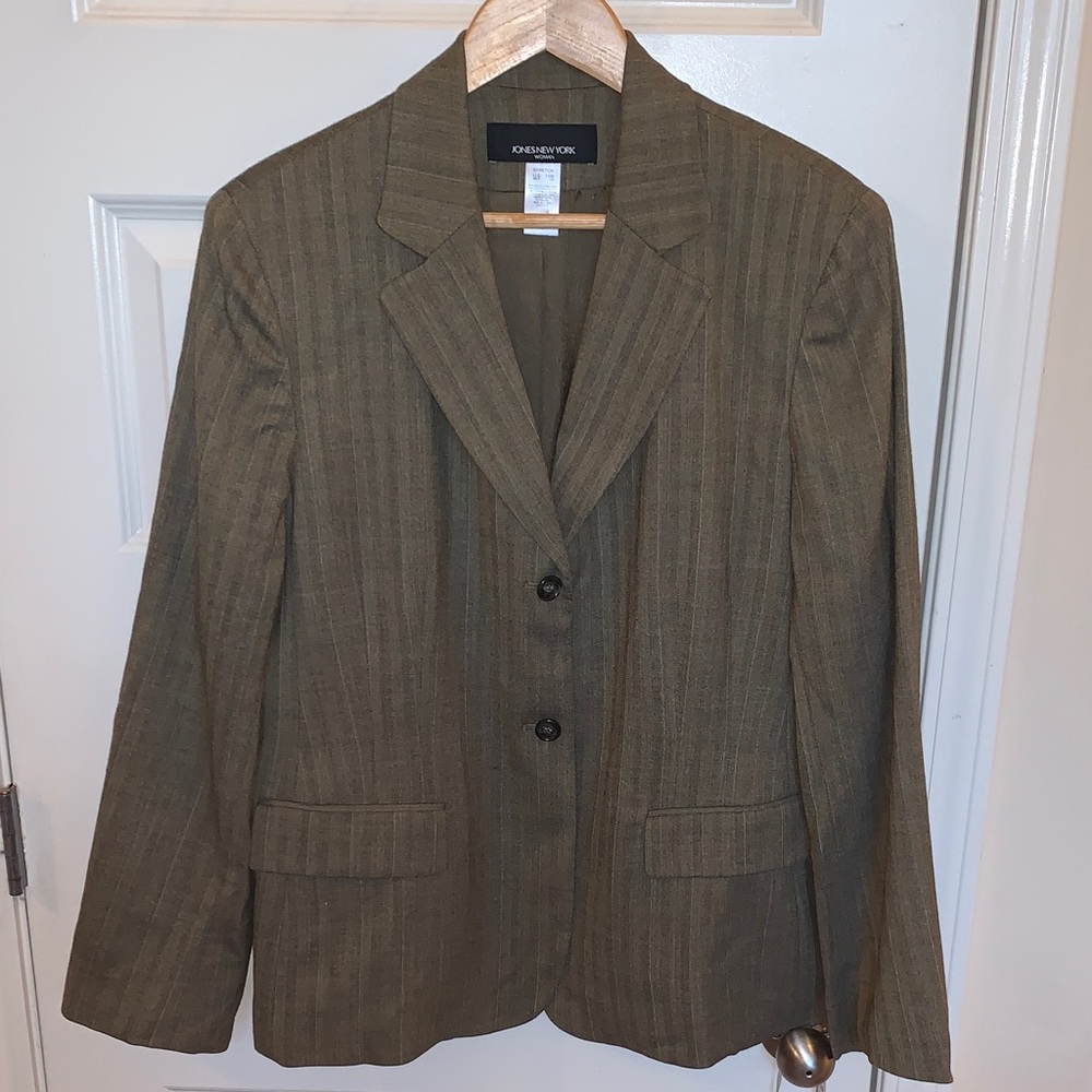 Jones New York Women's Olive Striped Blazer